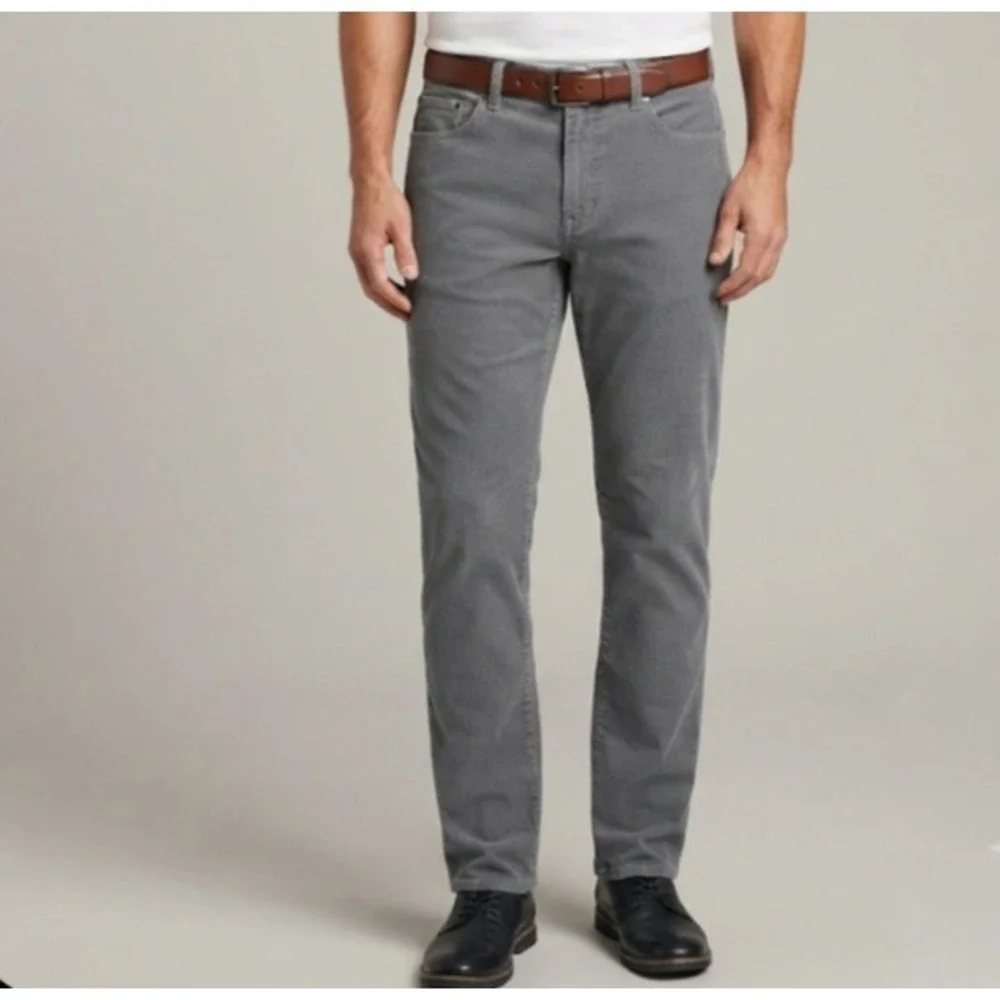 Lands End Mens 34 Gray Corduroy Pants Traditional Fit Straight Leg Cotton